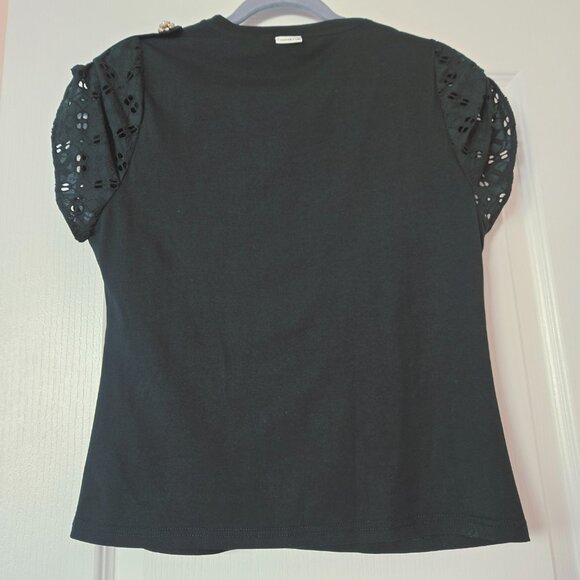 NWOT Twinset U&B Womens Lace Eyelet Sleeve Knit Top gold-tone floral buttons S - Picture 3 of 12